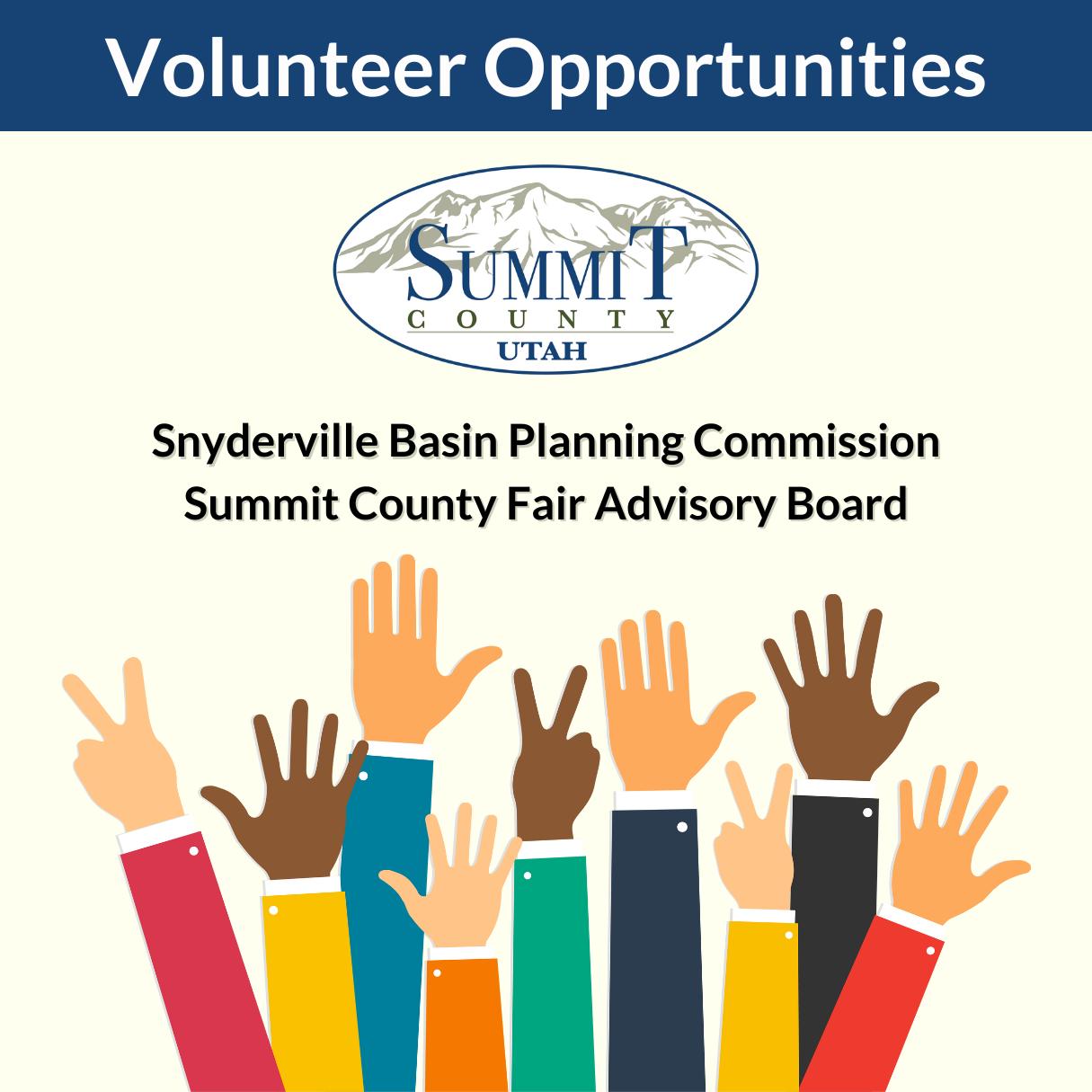 Hands raised beneath text that says 